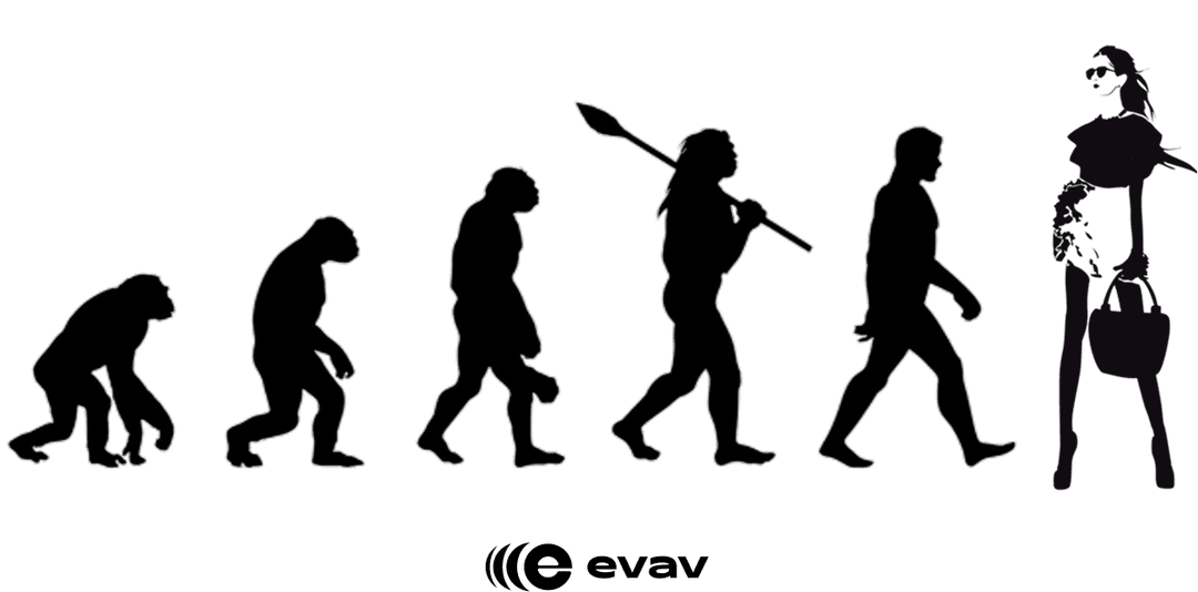 Evolution graphic showing progression to modern shopping