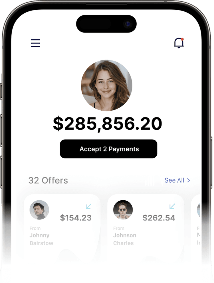 Phone mockup showing $285,856.20
